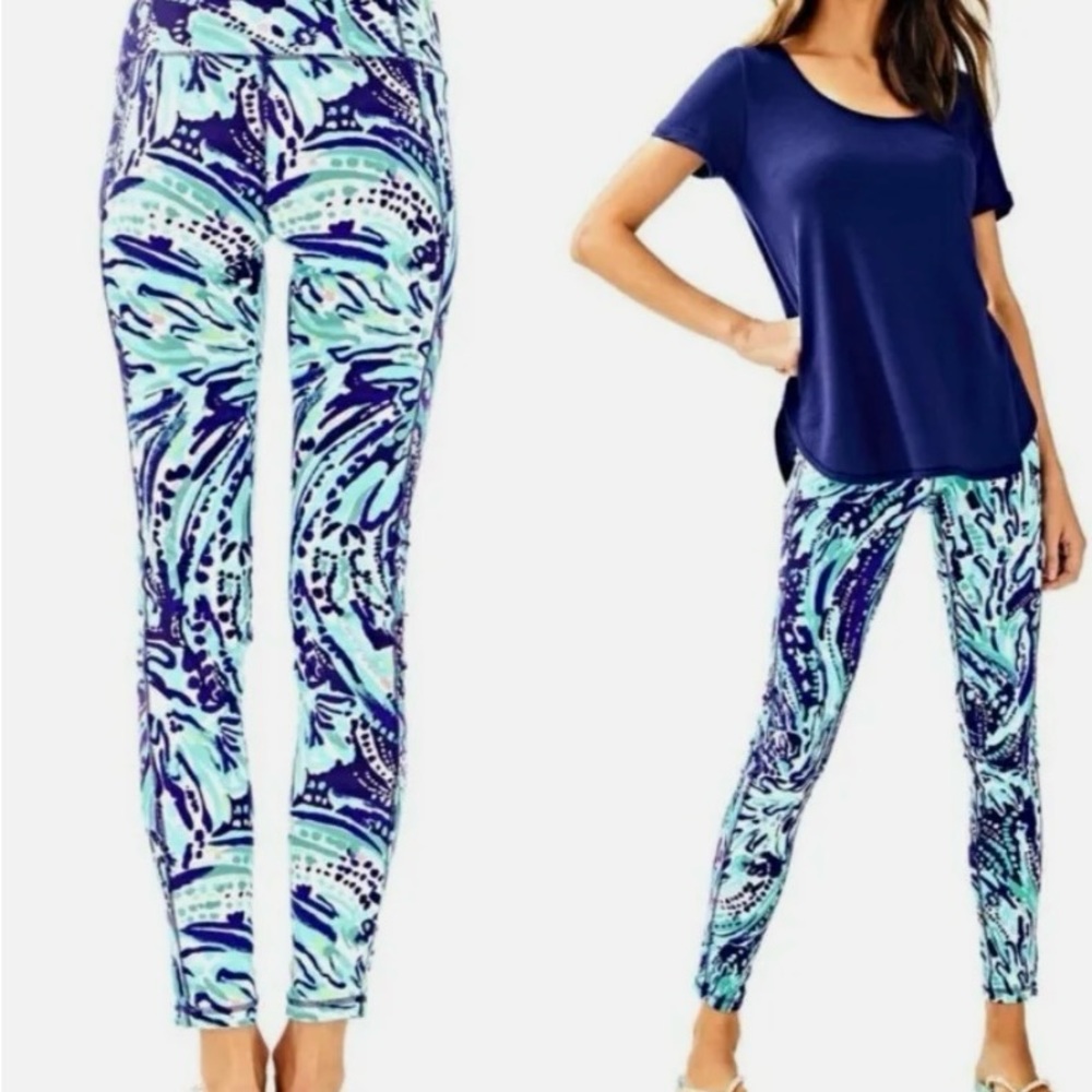 Lilly Pulitzer Luxletic Leggings Crash The Bash Medium Ankle Mesh Detail
